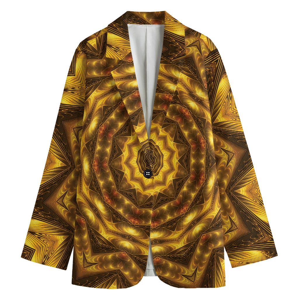 Golden Kaleidoscope Print Women's Cotton Blazer
