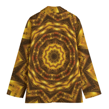 Golden Kaleidoscope Print Women's Cotton Blazer