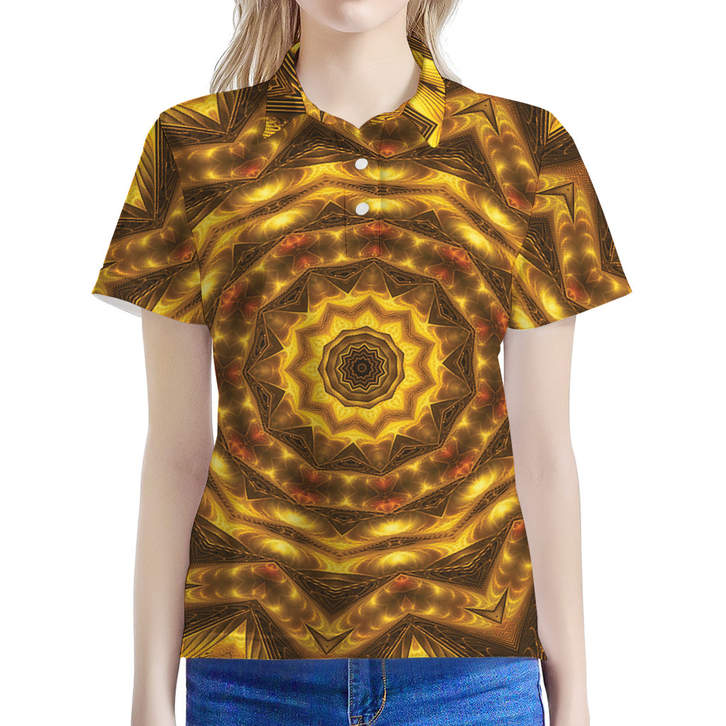 Golden Kaleidoscope Print Women's Polo Shirt