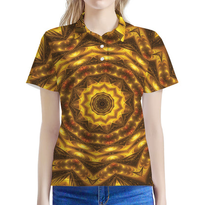 Golden Kaleidoscope Print Women's Polo Shirt
