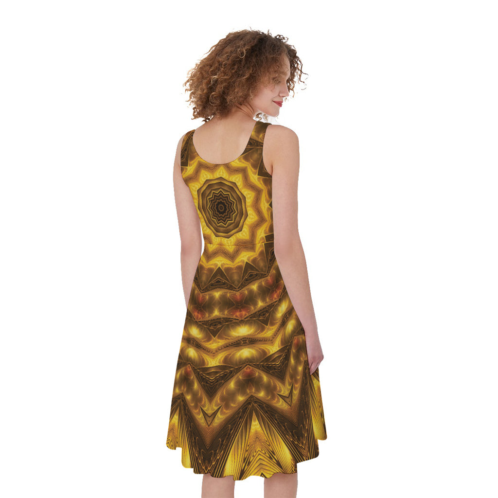 Golden Kaleidoscope Print Women's Sleeveless Dress
