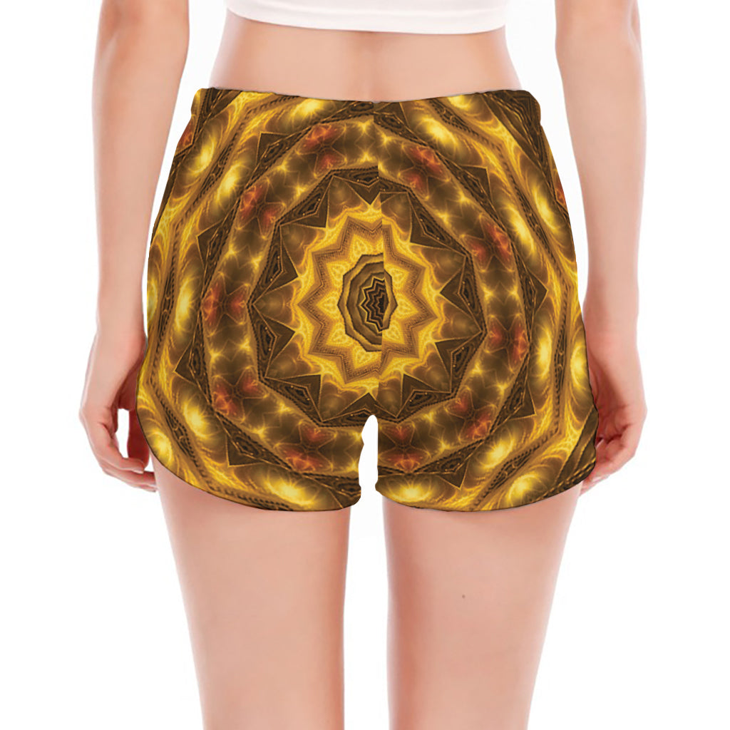 Golden Kaleidoscope Print Women's Split Running Shorts
