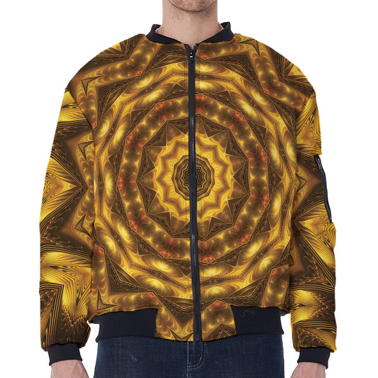 Golden Kaleidoscope Print Zip Sleeve Bomber Jacket