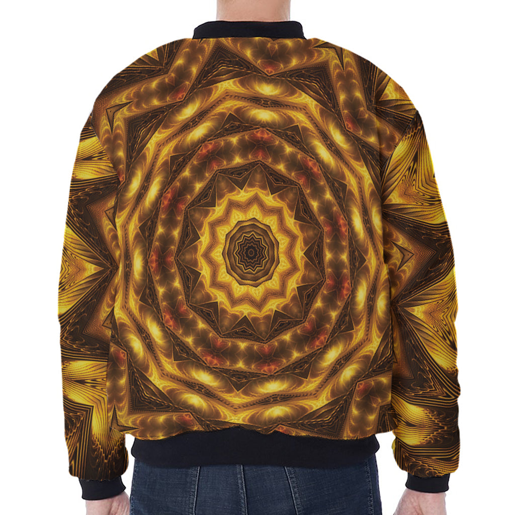 Golden Kaleidoscope Print Zip Sleeve Bomber Jacket