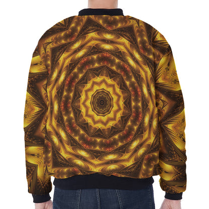 Golden Kaleidoscope Print Zip Sleeve Bomber Jacket