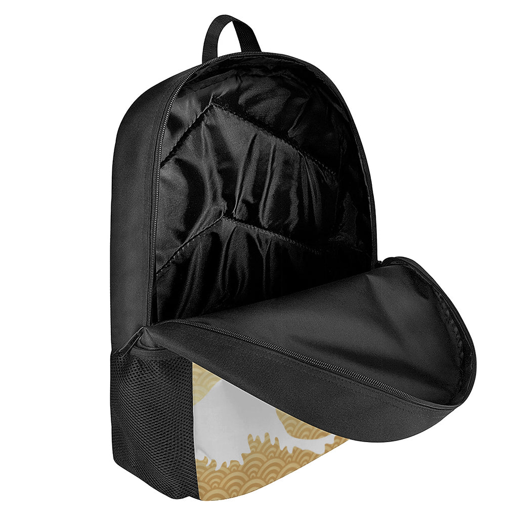Golden Kanagawa Wave Print 17 Inch Backpack