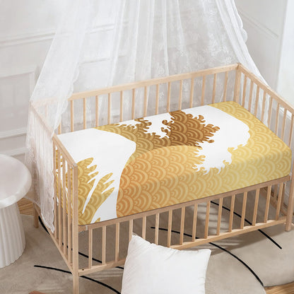 Golden Kanagawa Wave Print Baby Crib Sheet