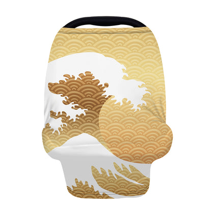 Golden Kanagawa Wave Print Baby Seat Cover