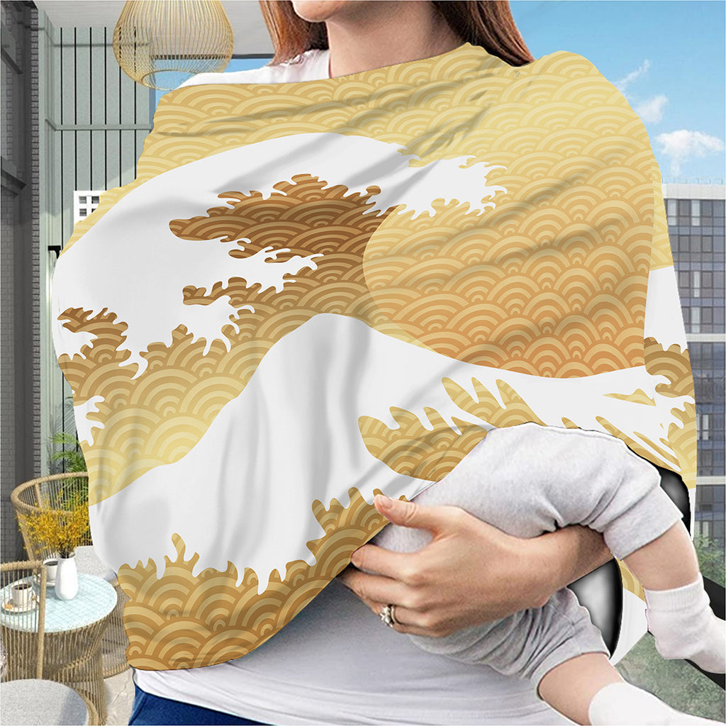 Golden Kanagawa Wave Print Baby Seat Cover