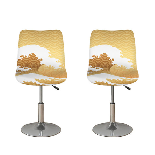 Golden Kanagawa Wave Print Bar Stool Covers