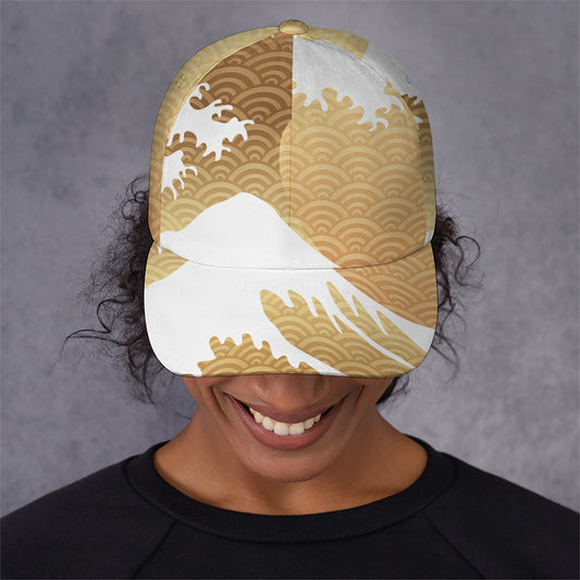 Golden Kanagawa Wave Print Baseball Cap