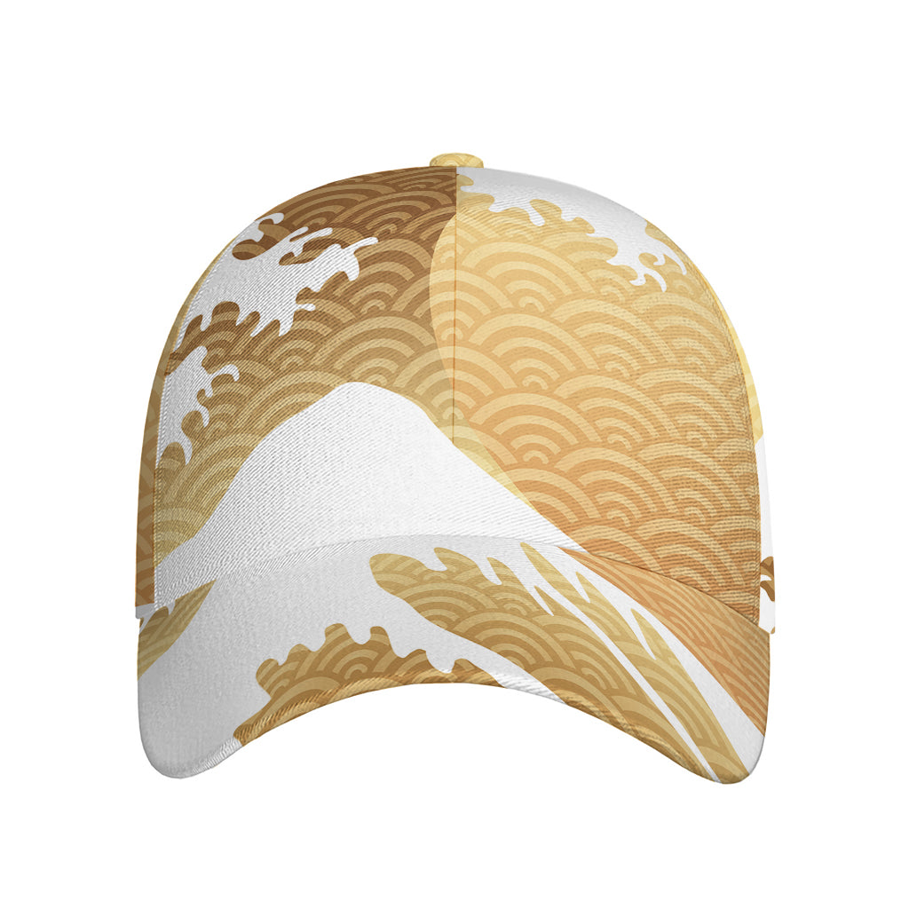 Golden Kanagawa Wave Print Baseball Cap