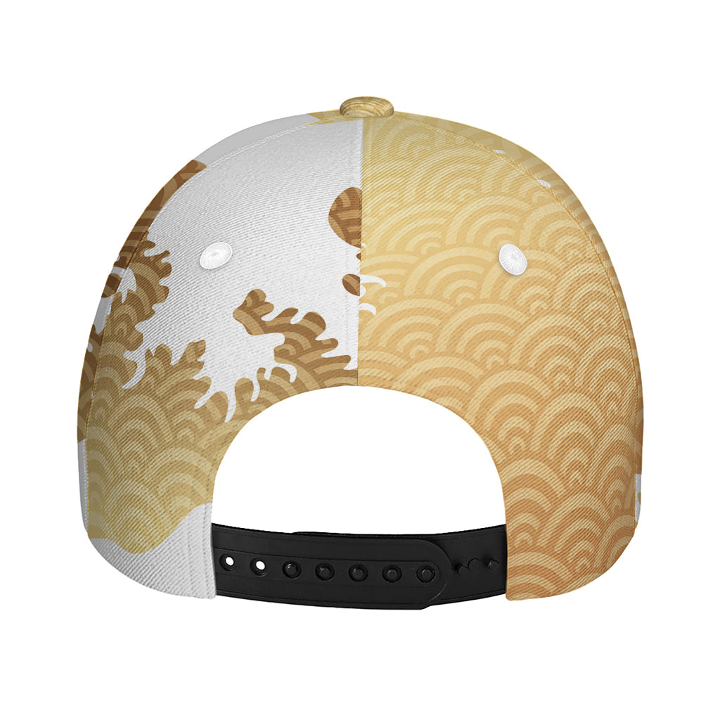 Golden Kanagawa Wave Print Baseball Cap