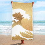 Golden Kanagawa Wave Print Beach Towel