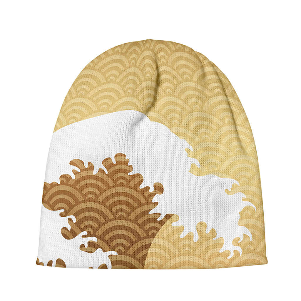 Golden Kanagawa Wave Print Beanie