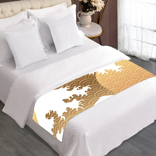 Golden Kanagawa Wave Print Bed Runner