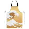 Golden Kanagawa Wave Print Bib Apron With Pocket