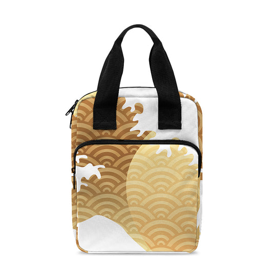 Golden Kanagawa Wave Print Bible Tote Bag