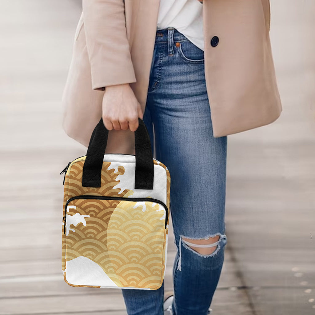 Golden Kanagawa Wave Print Bible Tote Bag