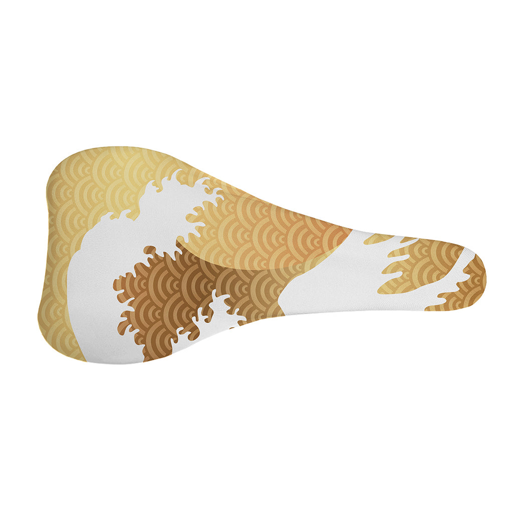 Golden Kanagawa Wave Print Bicycle Seat Cover