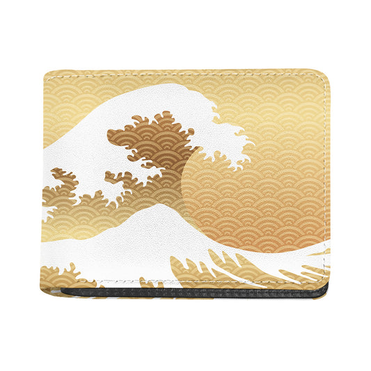 Golden Kanagawa Wave Print Bifold Wallet