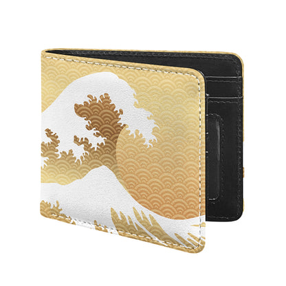 Golden Kanagawa Wave Print Bifold Wallet