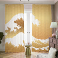 Golden Kanagawa Wave Print Dimout Pencil Pleat Curtains