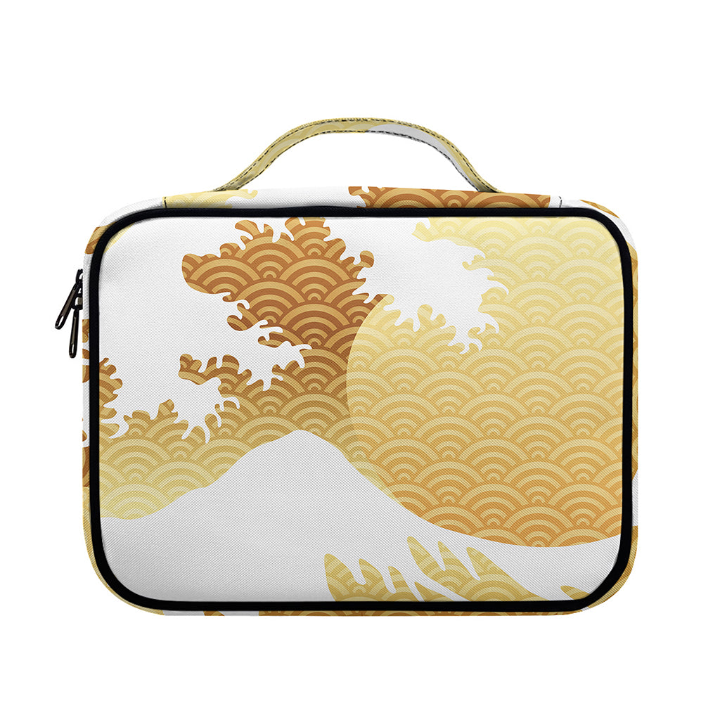 Golden Kanagawa Wave Print Briefcase Bible Bag