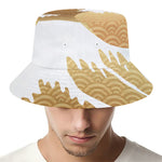 Golden Kanagawa Wave Print Bucket Hat