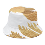 Golden Kanagawa Wave Print Bucket Hat