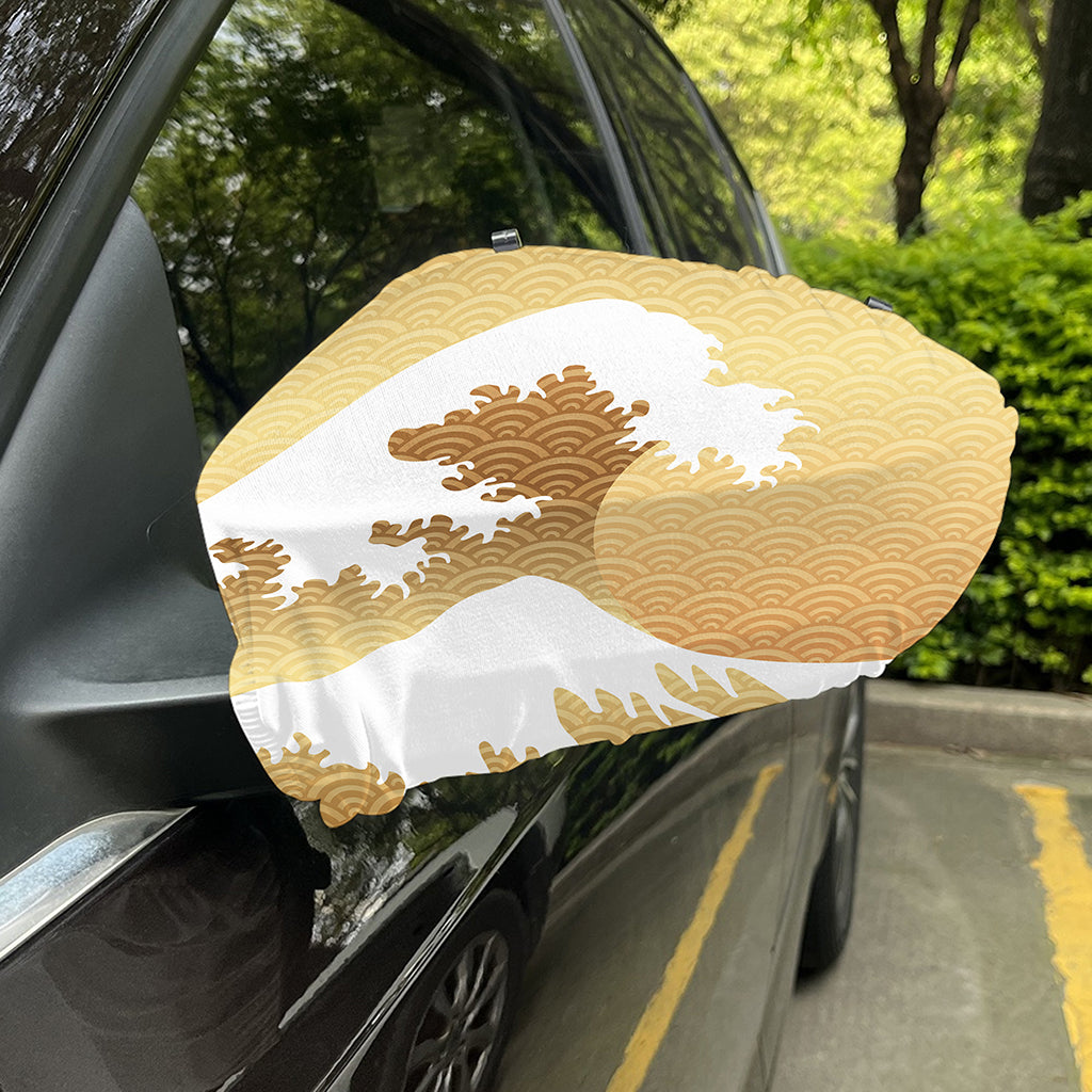 Golden Kanagawa Wave Print Car Side Mirror Covers