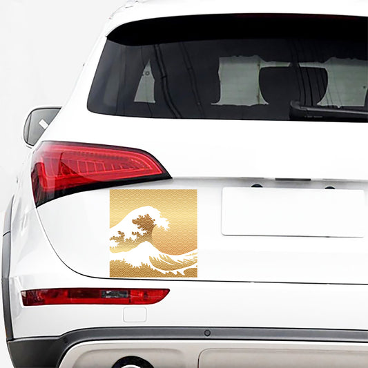 Golden Kanagawa Wave Print Car Sticker