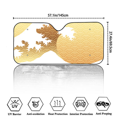 Golden Kanagawa Wave Print Car Windshield Sun Shade