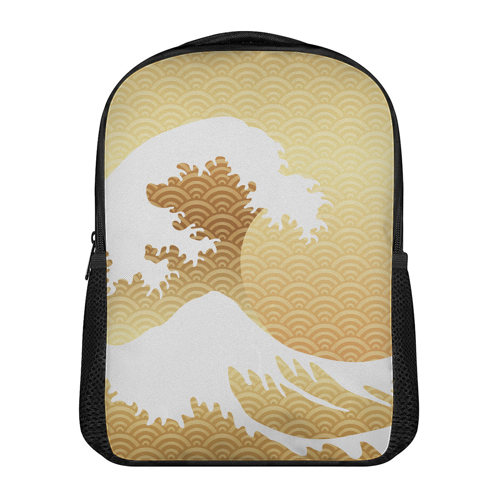 Golden Kanagawa Wave Print Casual Backpack