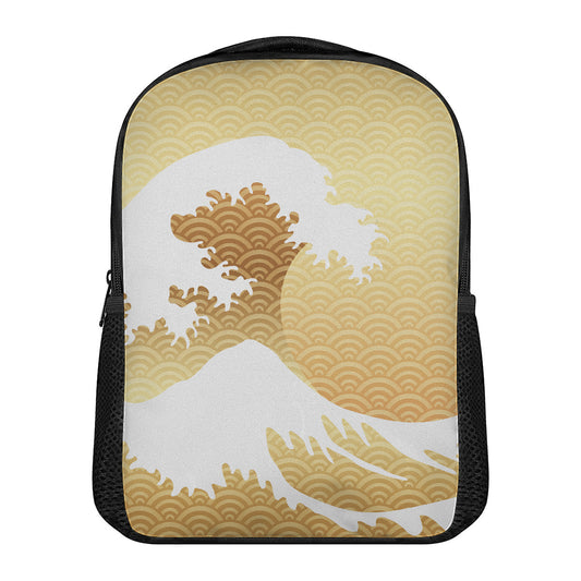 Golden Kanagawa Wave Print Casual Backpack