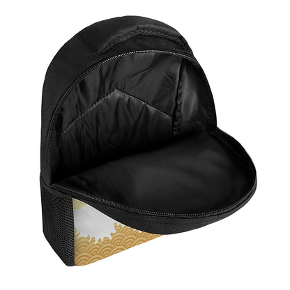 Golden Kanagawa Wave Print Casual Backpack