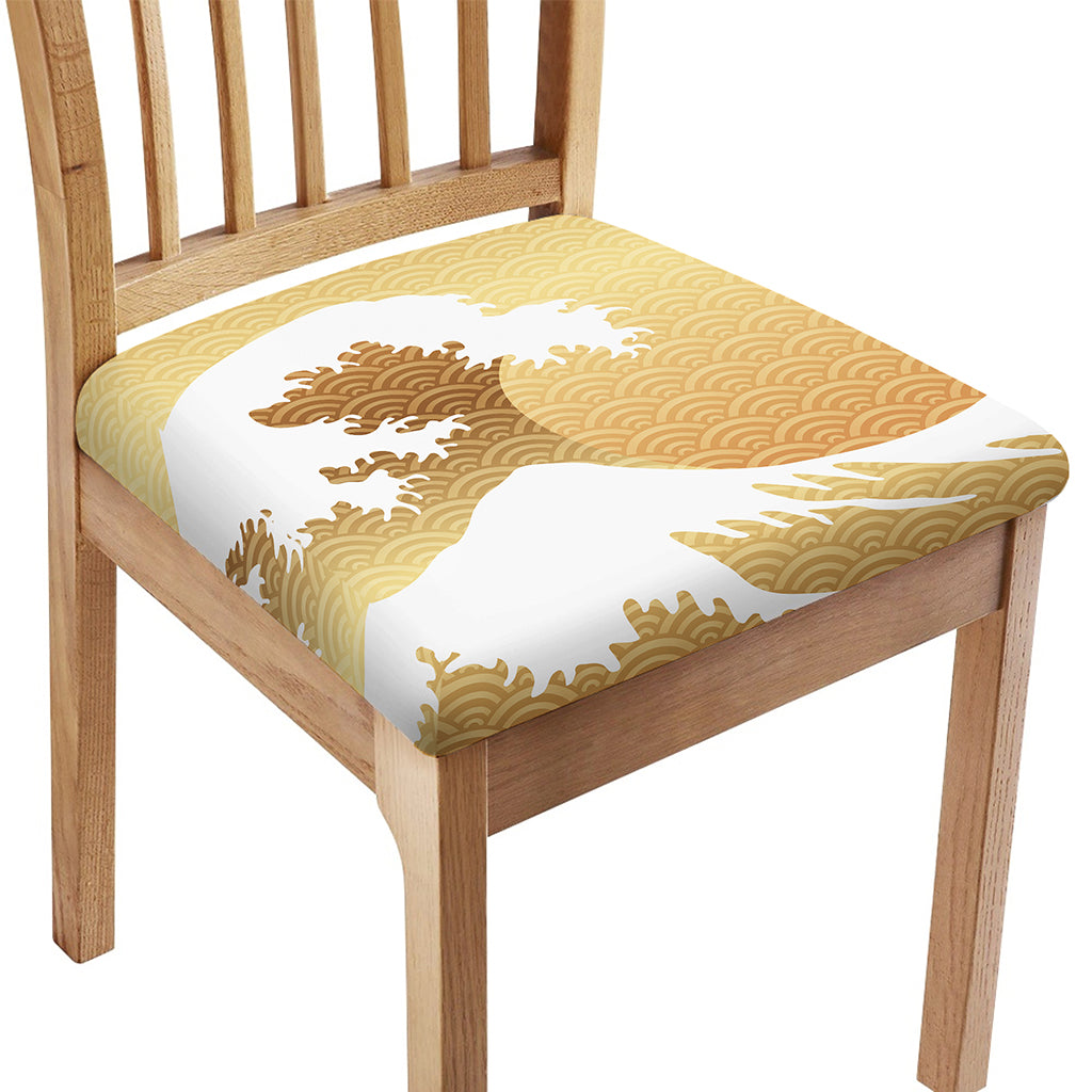Golden Kanagawa Wave Print Chair Cushion Cover