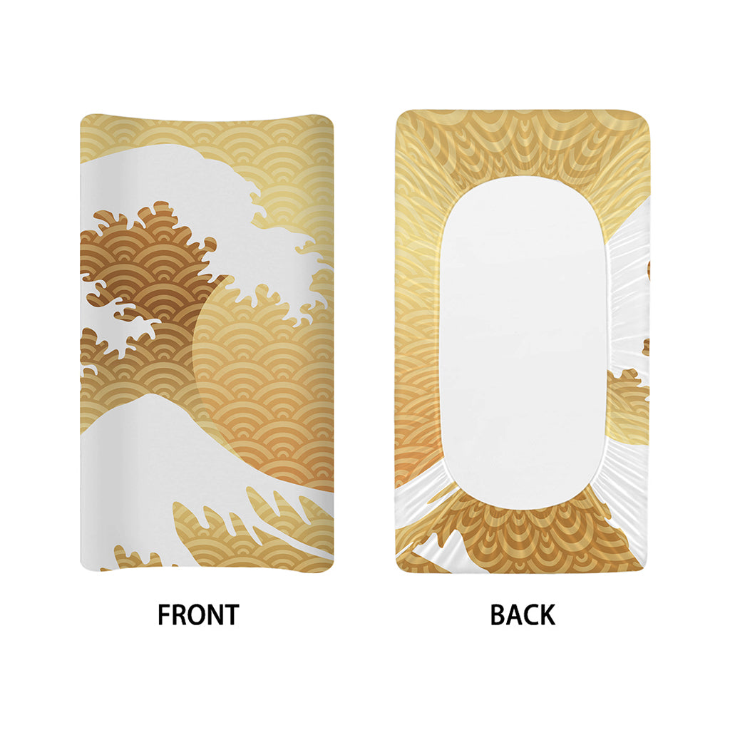 Golden Kanagawa Wave Print Changing Pad Cover