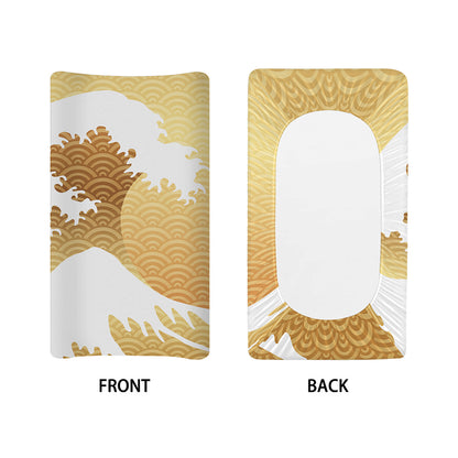 Golden Kanagawa Wave Print Changing Pad Cover