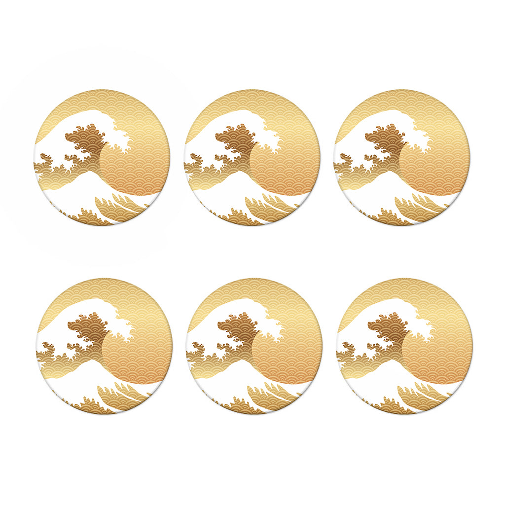 Golden Kanagawa Wave Print Coaster Set