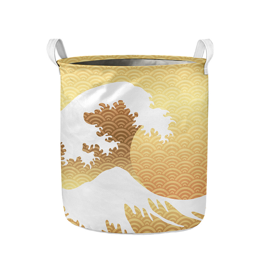 Golden Kanagawa Wave Print Collapsible Laundry Basket