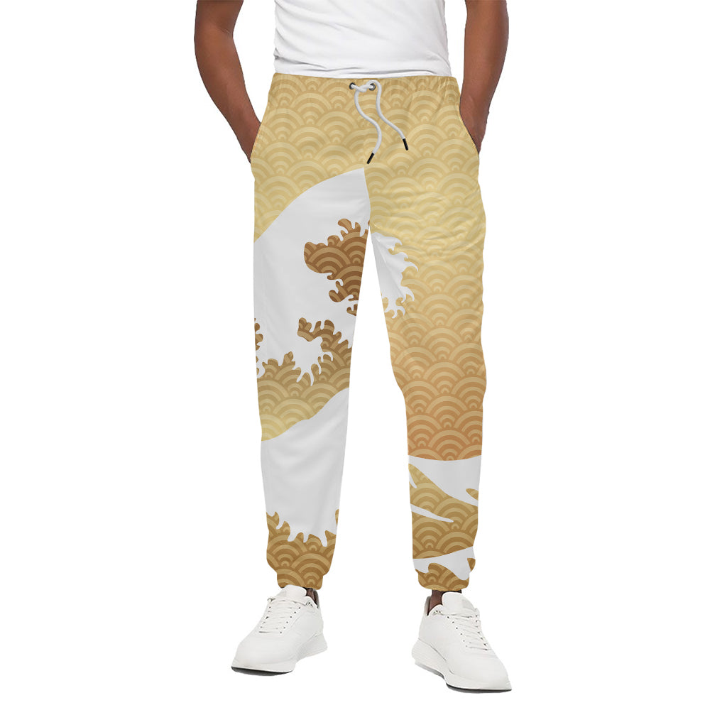 Golden Kanagawa Wave Print Cotton Pants