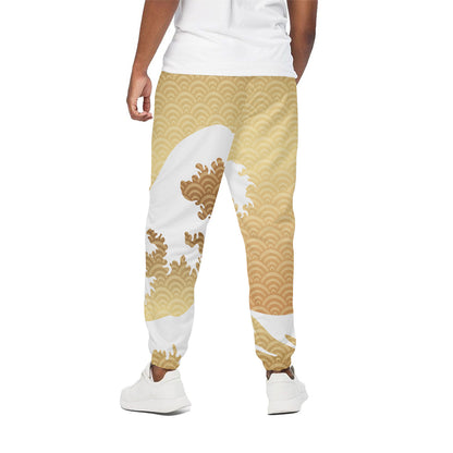 Golden Kanagawa Wave Print Cotton Pants