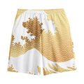 Golden Kanagawa Wave Print Cotton Shorts