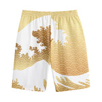 Golden Kanagawa Wave Print Cotton Shorts