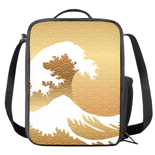 Golden Kanagawa Wave Print Crossbody Lunch Bag