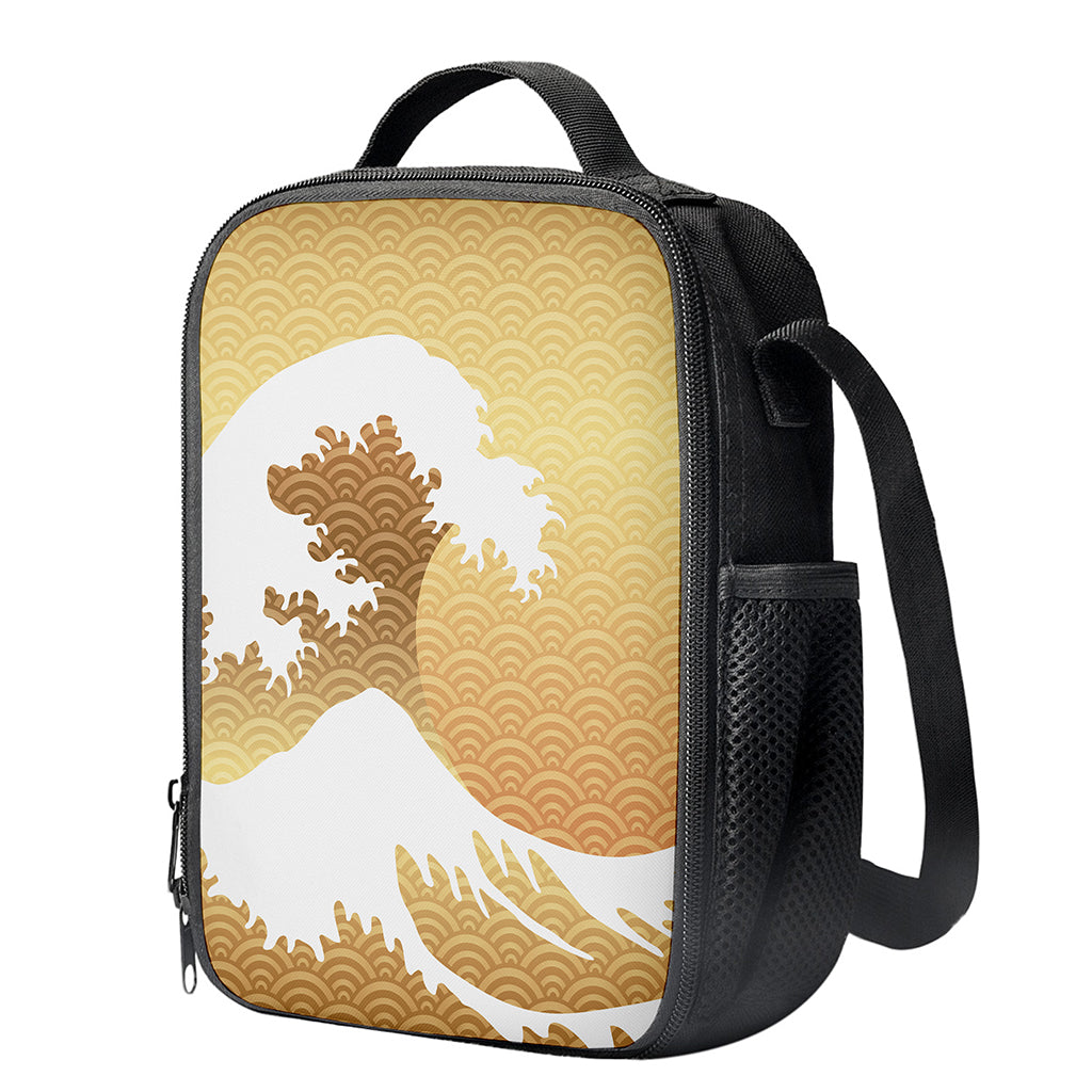Golden Kanagawa Wave Print Crossbody Lunch Bag