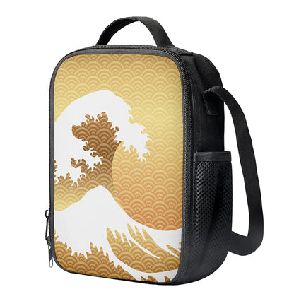 Golden Kanagawa Wave Print Crossbody Lunch Bag