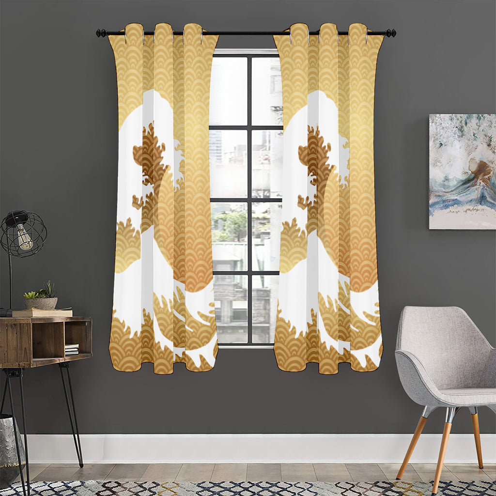 Golden Kanagawa Wave Print Curtain