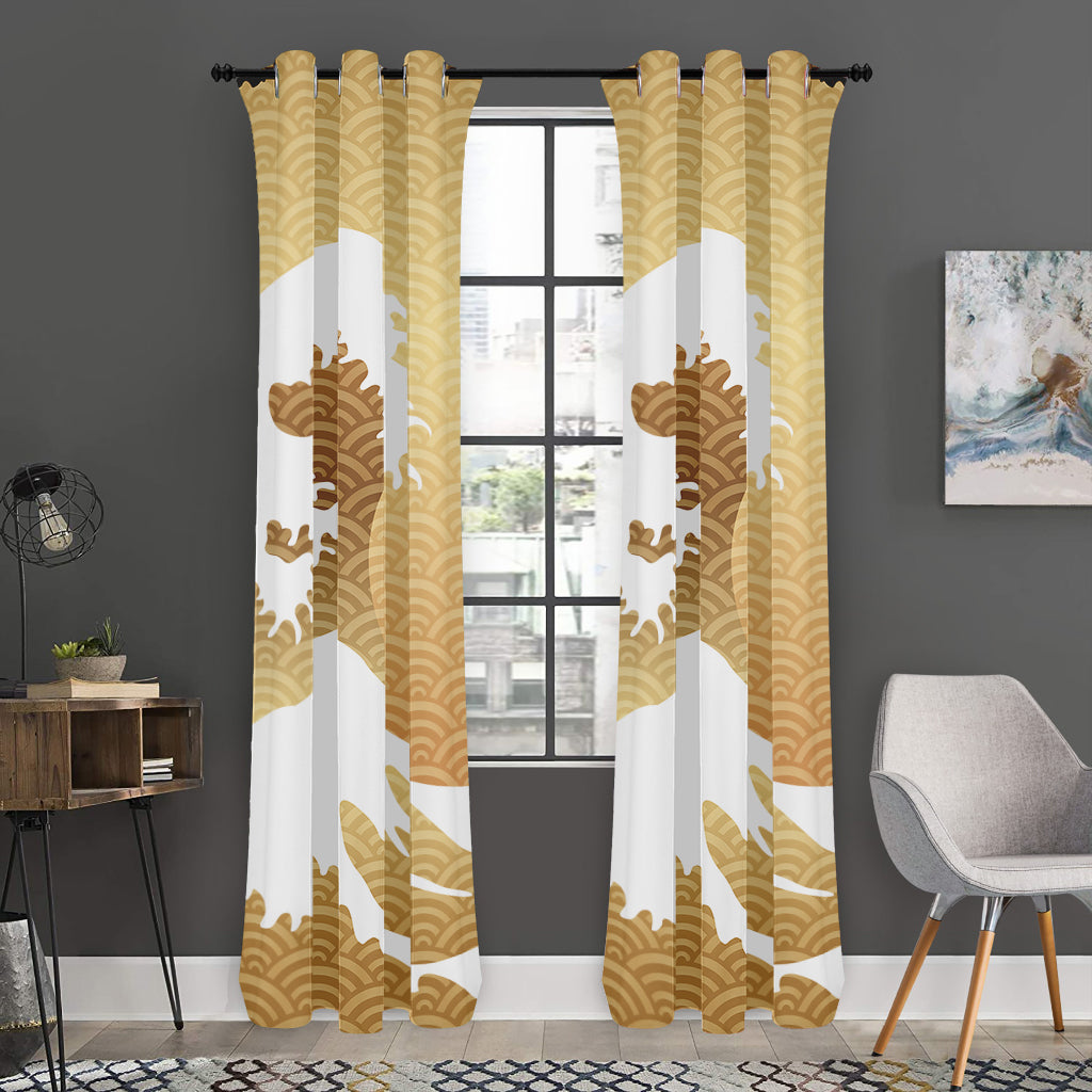 Golden Kanagawa Wave Print Curtain